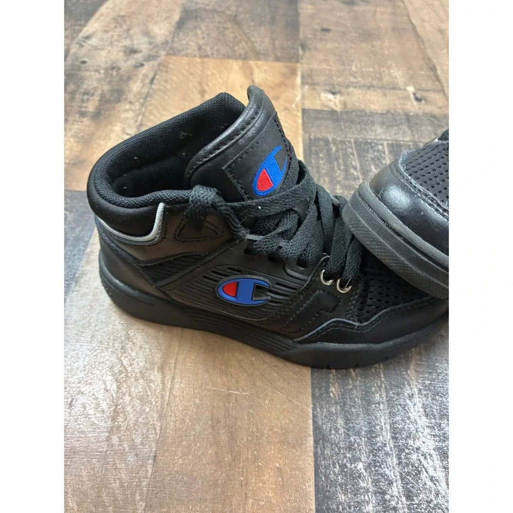 Champion Toddler Boys Black Mid Top Sneakers CPS10309P Size 11P Leather Mesh‎